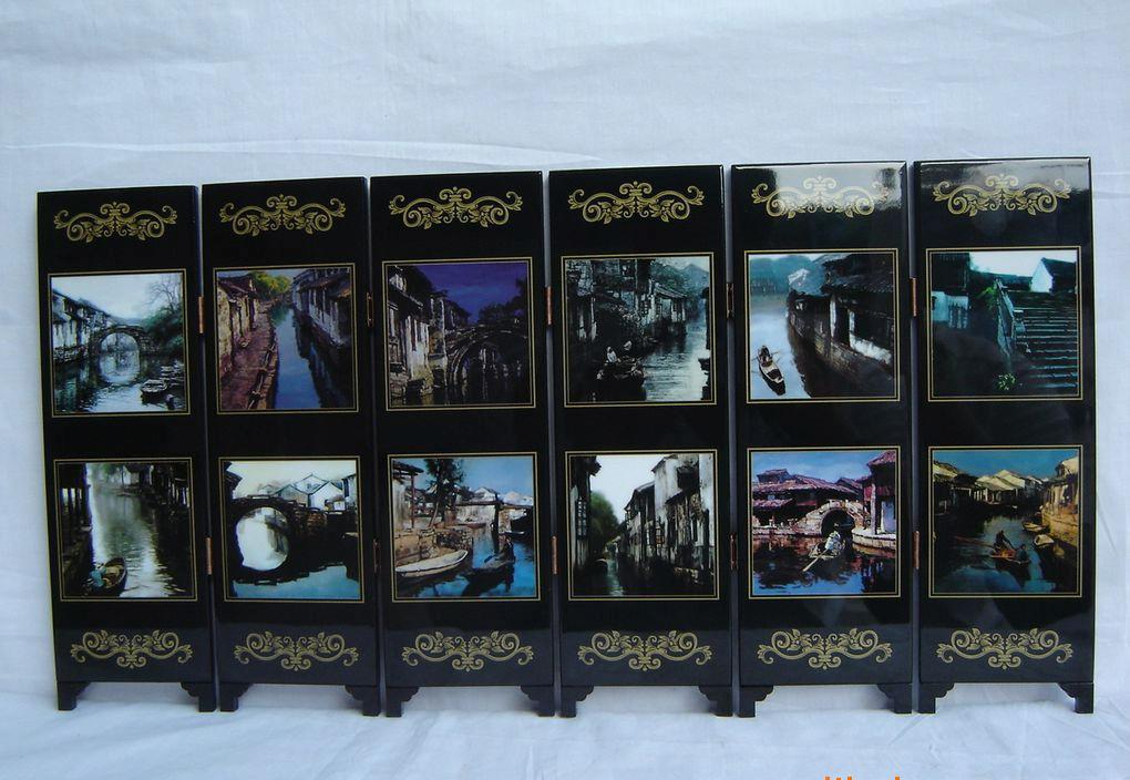 廠家批量漆器小屏風(fēng):水鄉(xiāng)圖、中國(guó)特色工藝品、家居裝飾品